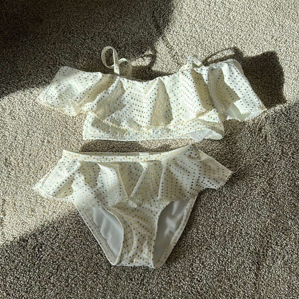 Rachel Zoe Janie and Jack two piece metallic gold polka dot swimsuit